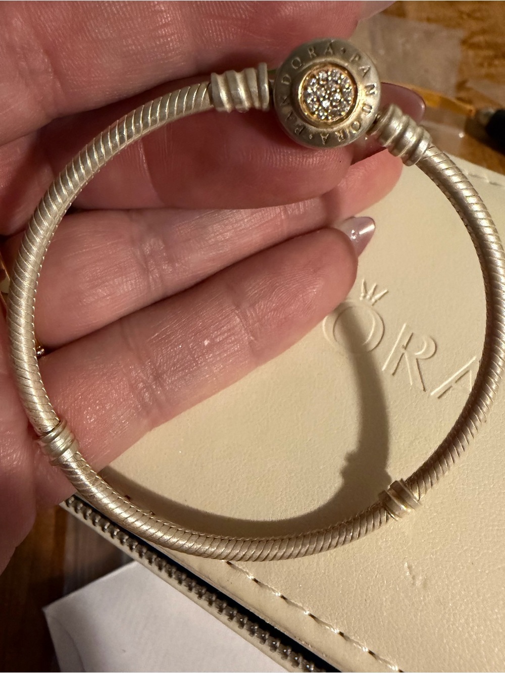 Pandora Silver Pavé Clasp Snake Chain Bracelet